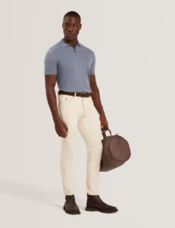 Silk Blend Knit Zip Neck Polo