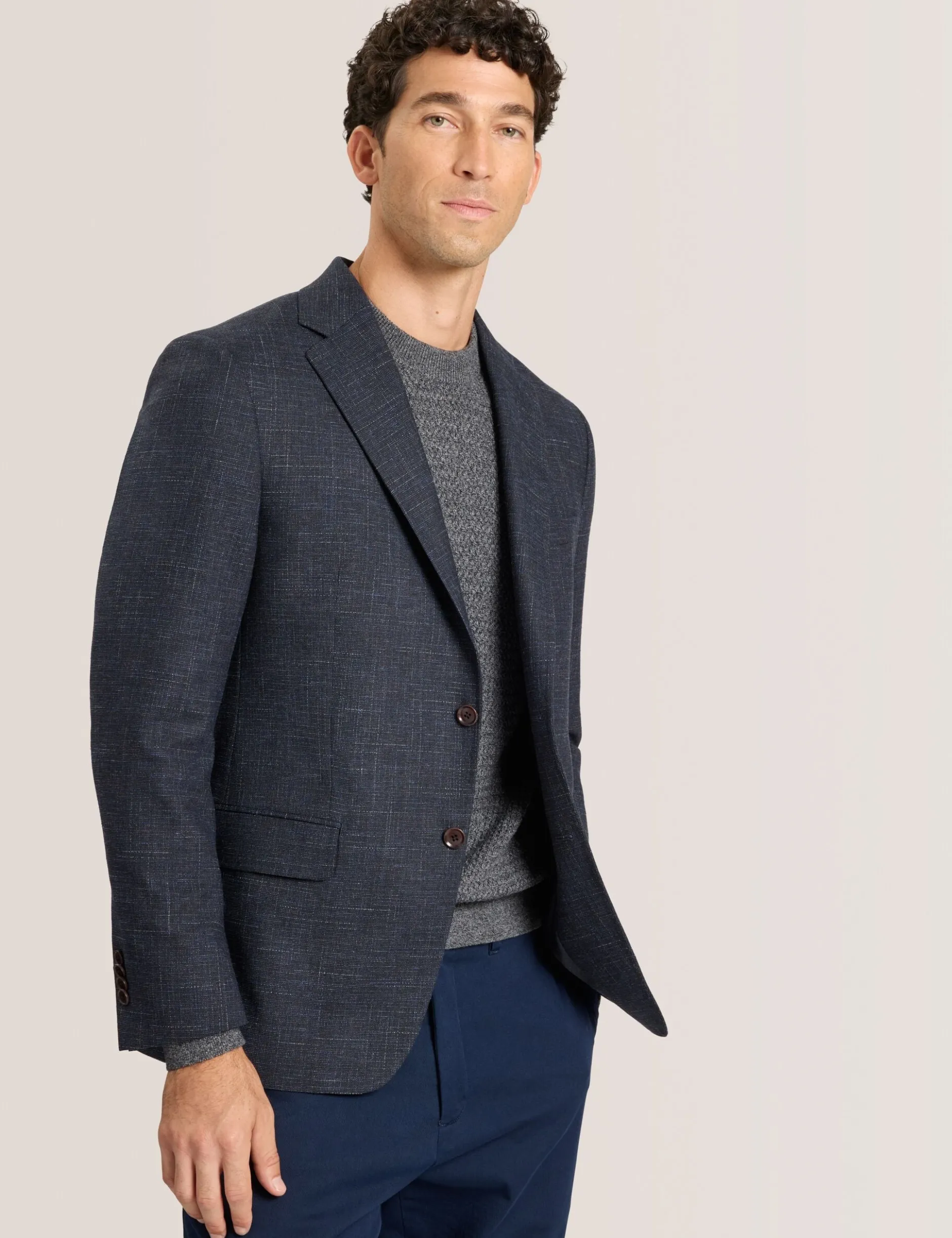 Single Breasted Two Button Notch Patch Pocket Weave Jacket