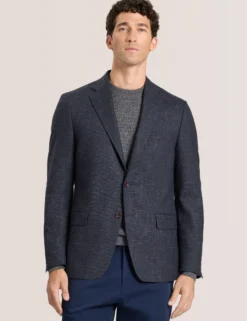 Single Breasted Two Button Notch Patch Pocket Weave Jacket