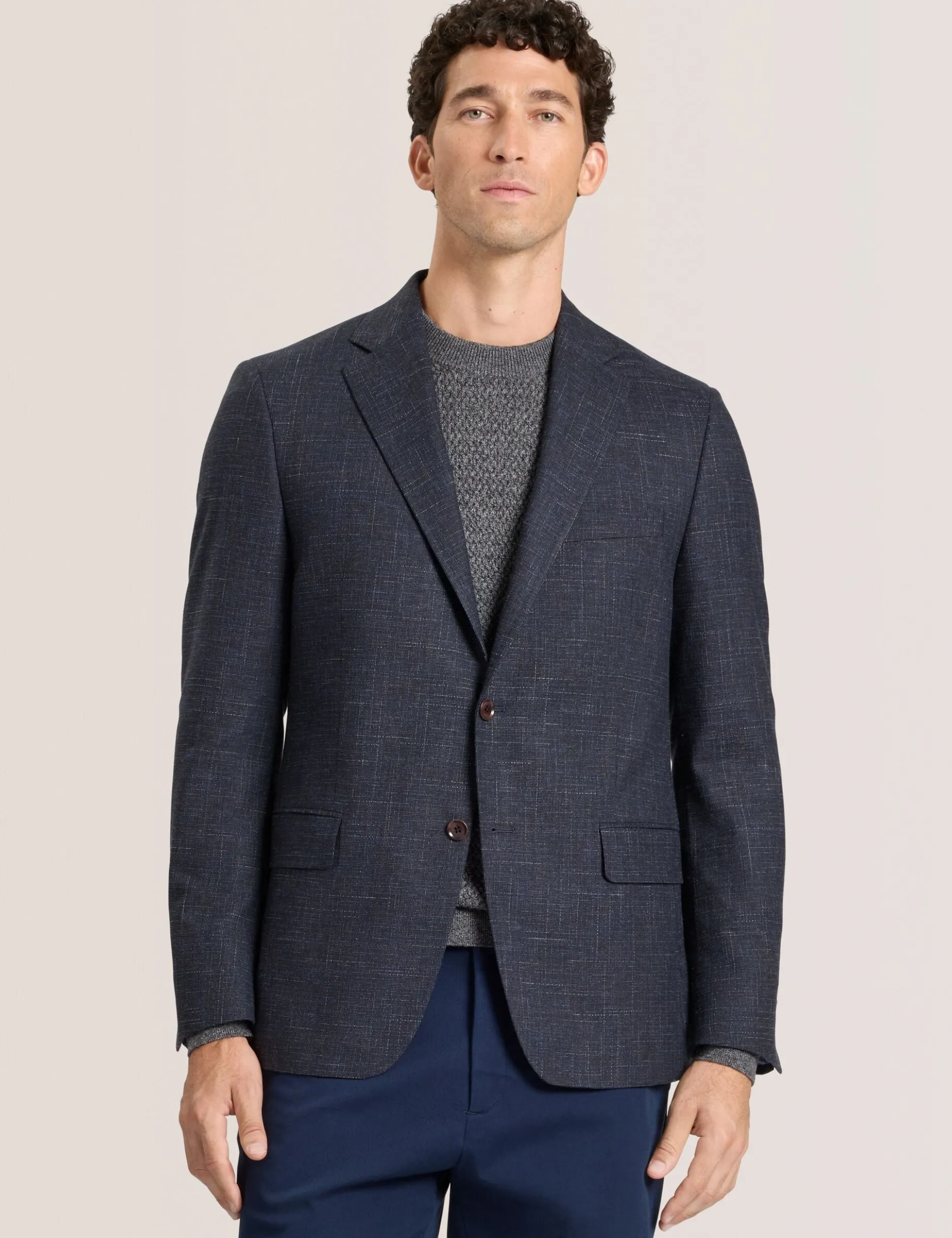 Single Breasted Two Button Notch Patch Pocket Weave Jacket