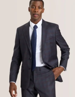Single Breasted Two Button Notch Fully Fashioned Plaid Suit Jacket