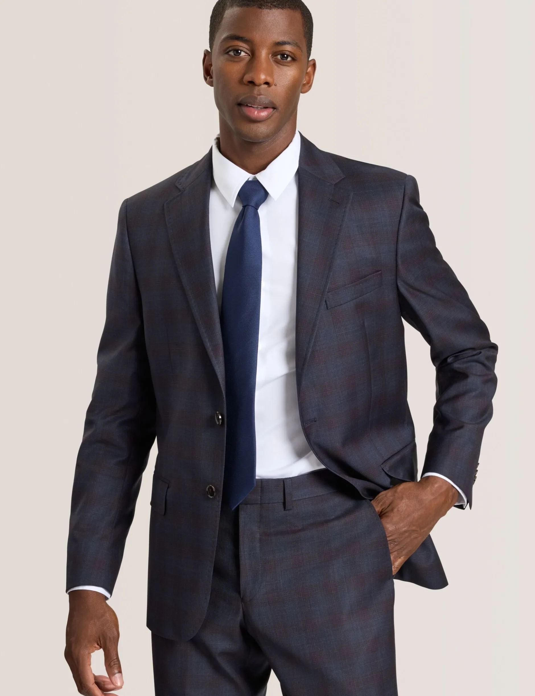 Single Breasted Two Button Notch Fully Fashioned Plaid Suit Jacket