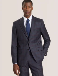 Single Breasted Two Button Notch Fully Fashioned Plaid Suit Jacket