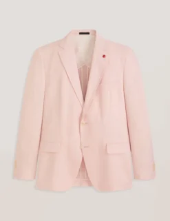 Single Breasted Two Button Notch Flat Front Linen Suit Jacket