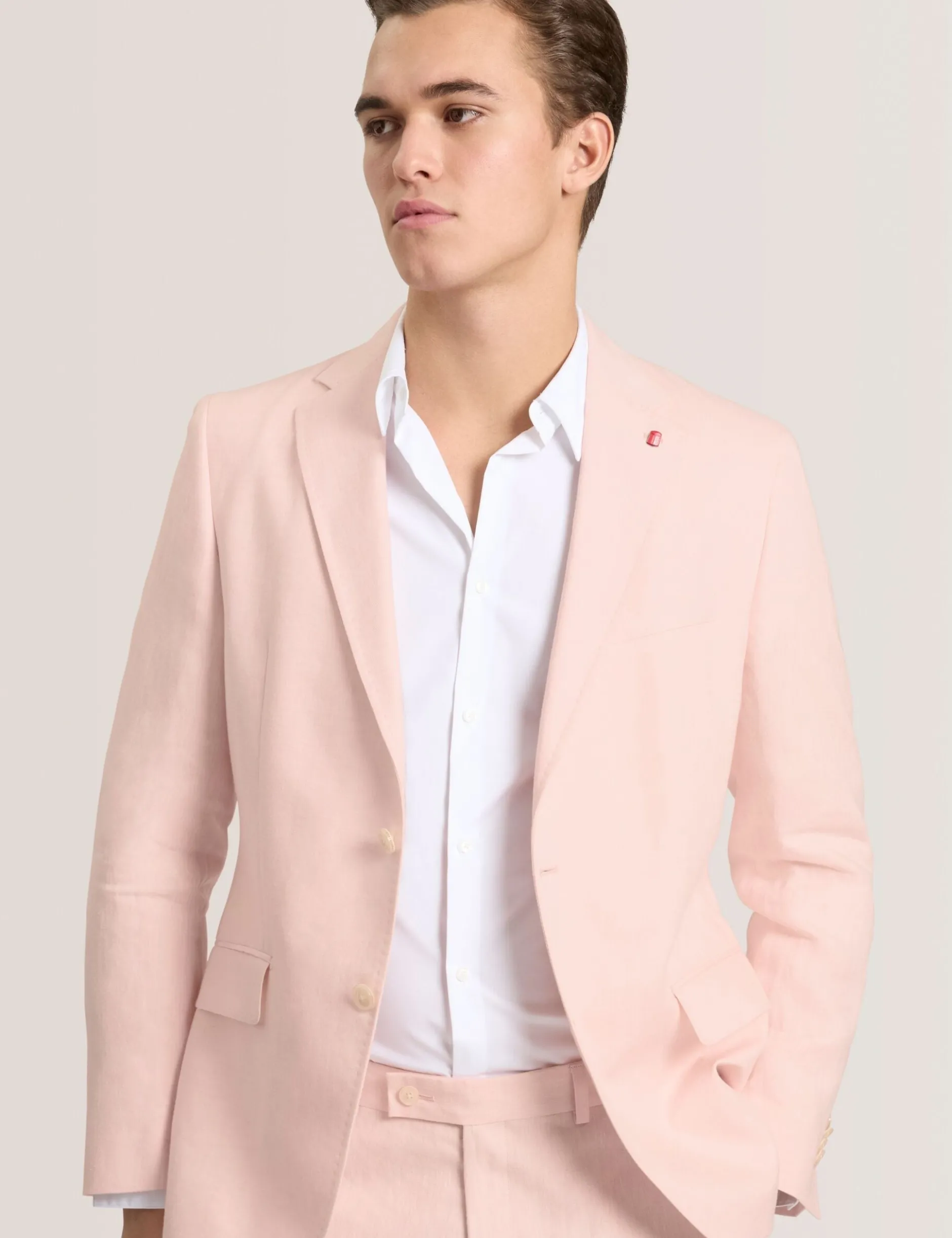 Single Breasted Two Button Notch Flat Front Linen Suit Jacket