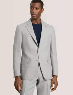 Single Breasted Two Button Notch Flat Front Linen Suit Jacket