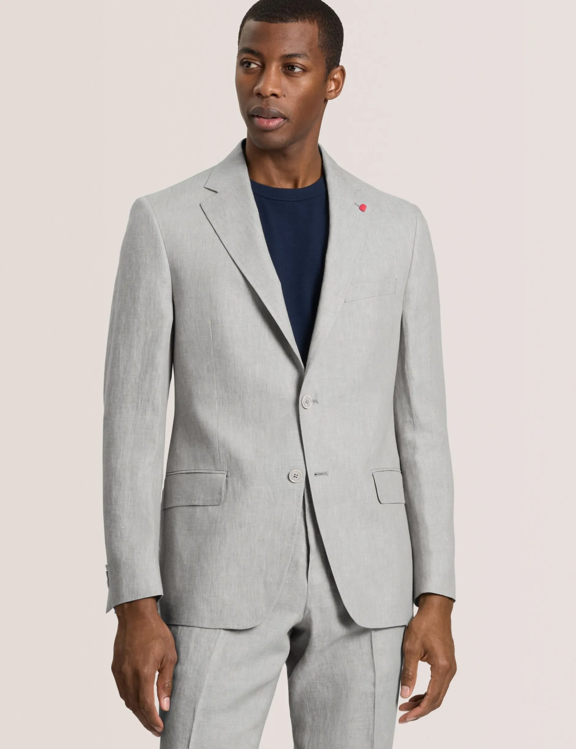 Single Breasted Two Button Notch Flat Front Linen Suit Jacket
