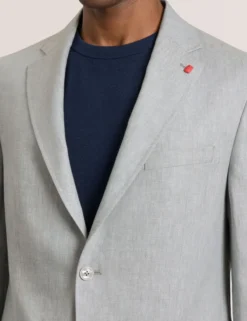 Single Breasted Two Button Notch Flat Front Linen Suit Jacket