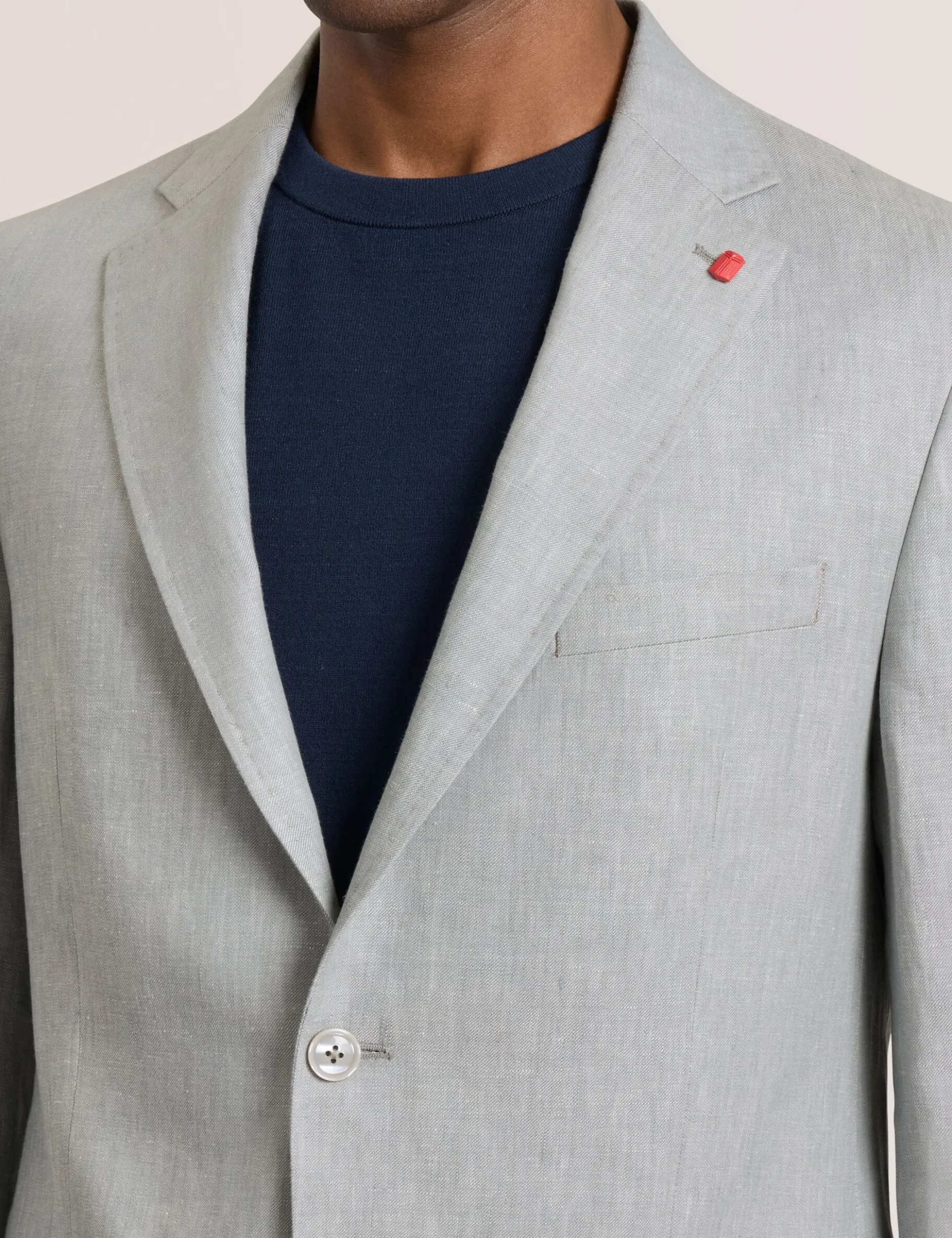 Single Breasted Two Button Notch Flat Front Linen Suit Jacket