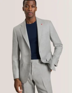 Single Breasted Two Button Notch Flat Front Linen Suit Jacket