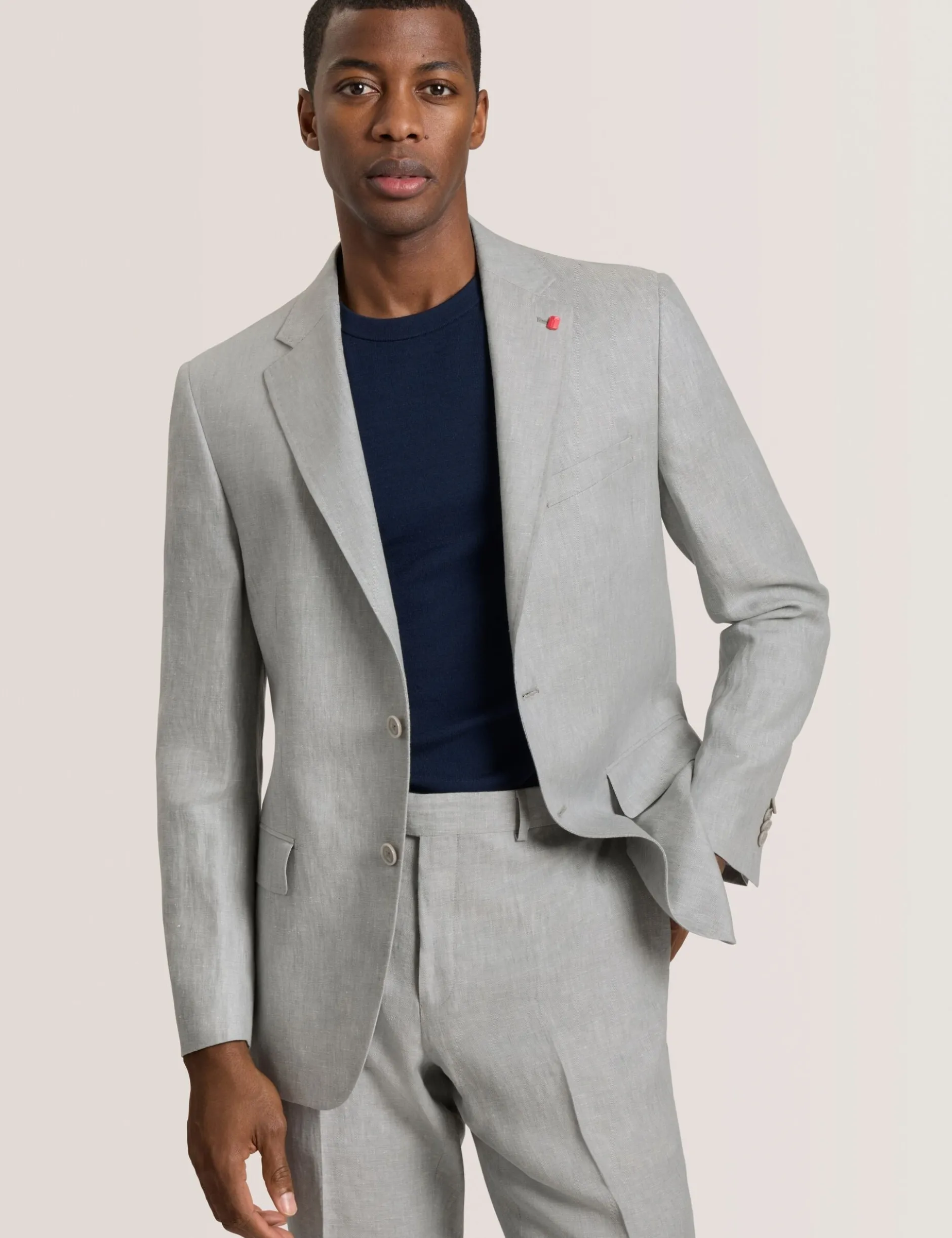 Single Breasted Two Button Notch Flat Front Linen Suit Jacket