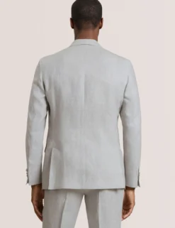 Single Breasted Two Button Notch Flat Front Linen Suit Jacket