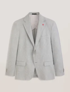 Single Breasted Two Button Notch Flat Front Linen Suit Jacket
