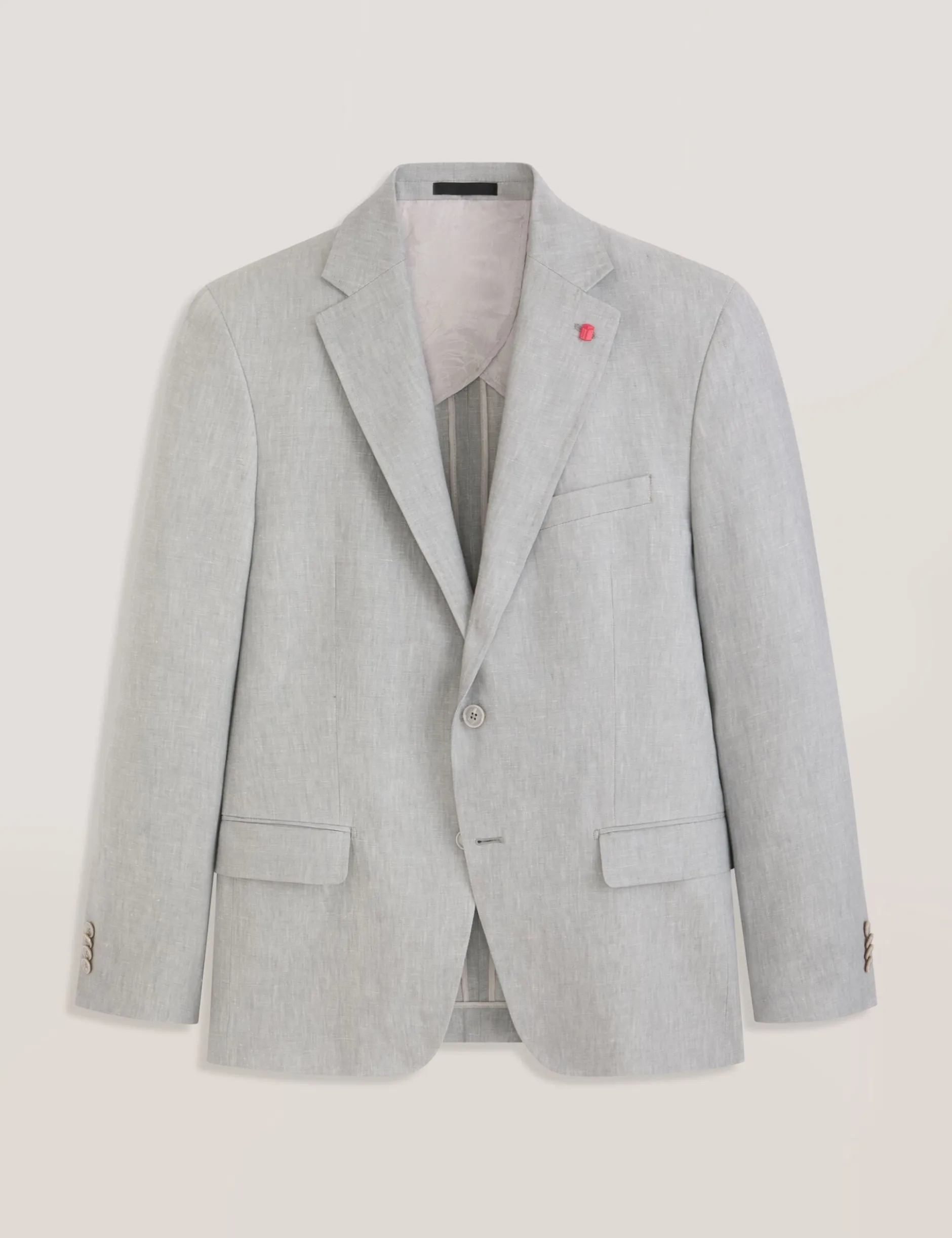 Single Breasted Two Button Notch Flat Front Linen Suit Jacket