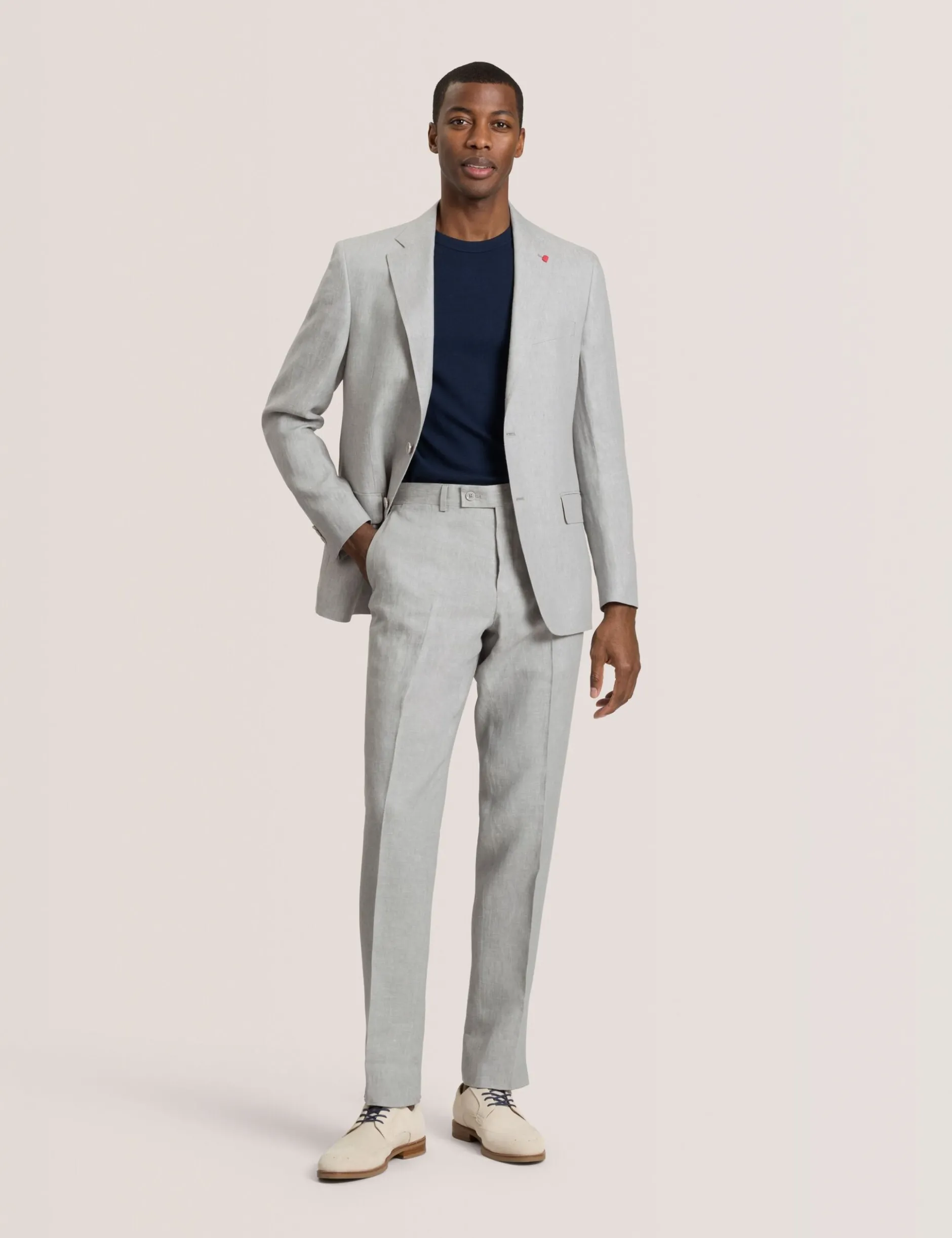 Single Breasted Two Button Notch Flat Front Linen Suit Jacket