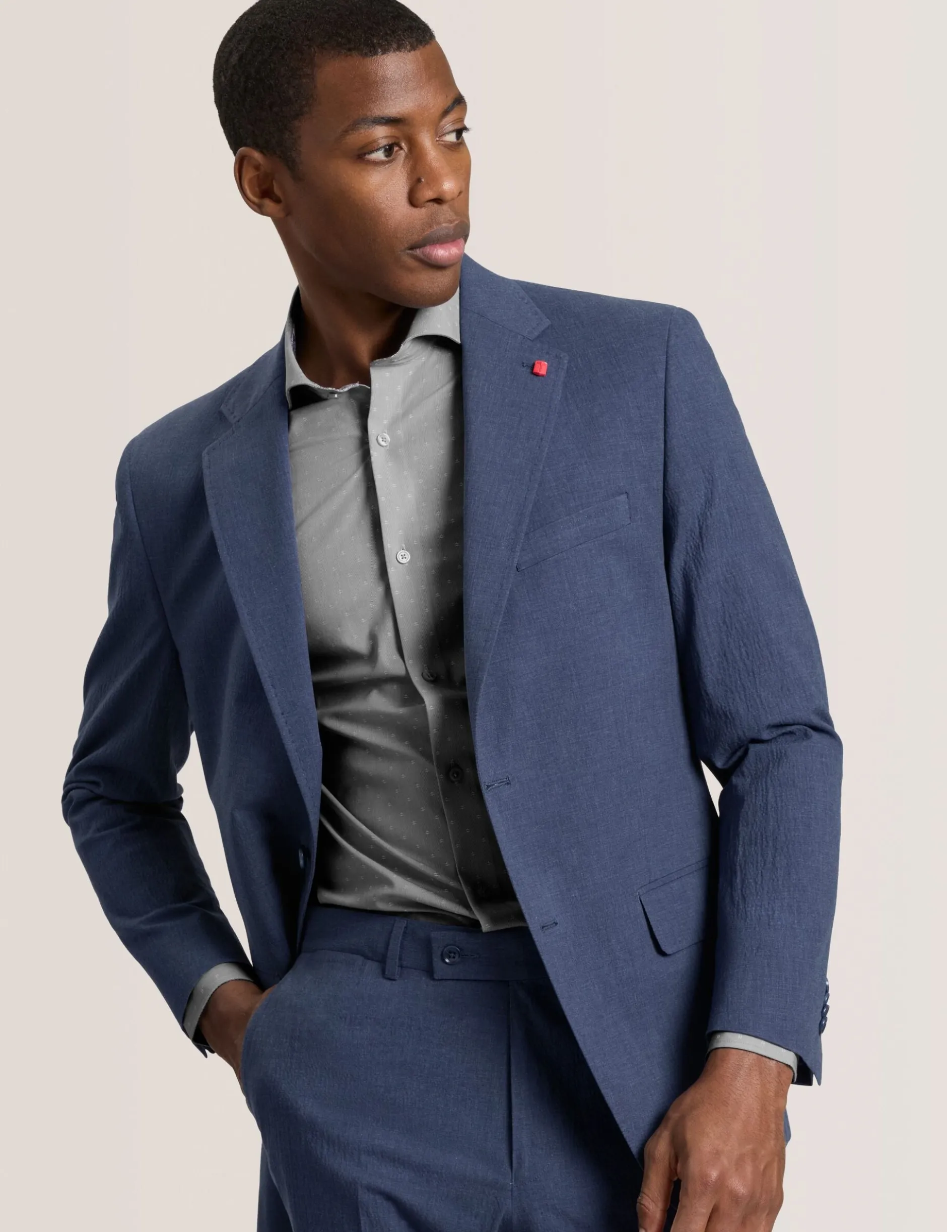Single Breasted Two Button Notch Flat Front Seersucker Suit Jacket