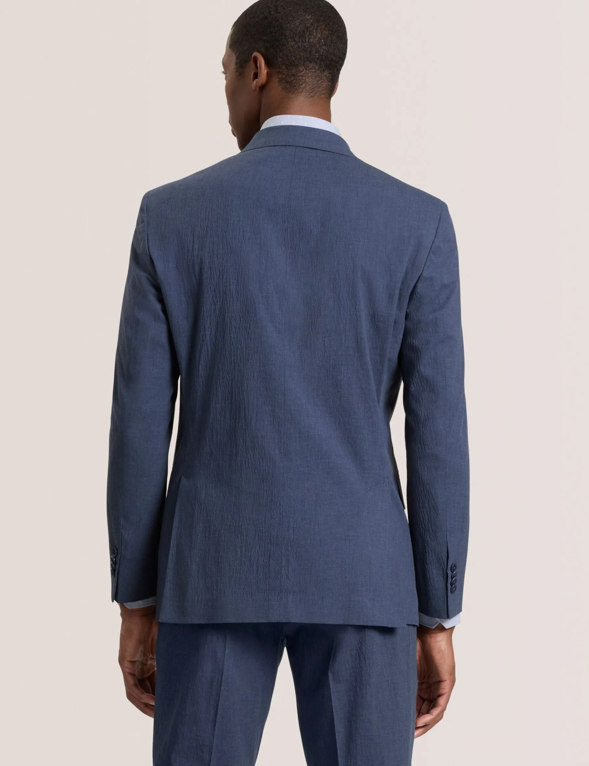 Single Breasted Two Button Notch Flat Front Seersucker Suit Jacket
