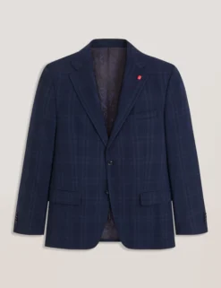 Single Breasted Two Button Notch Flat Front Plaid Jacket