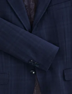 Single Breasted Two Button Notch Flat Front Plaid Jacket