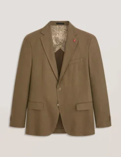 Single Breasted Two Button Notch Flat Front Linen Suit Jacket