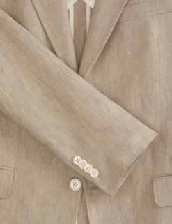 Single Breasted Two Button Notch Flat Front Linen Suit Jacket