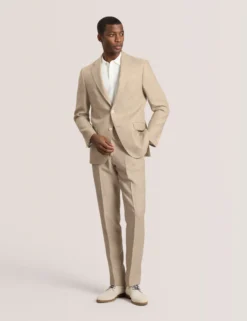 Single Breasted Two Button Notch Flat Front Linen Suit Jacket