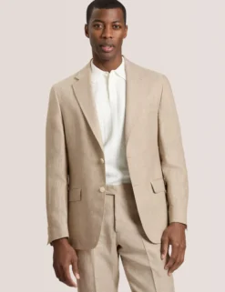 Single Breasted Two Button Notch Flat Front Linen Suit Jacket