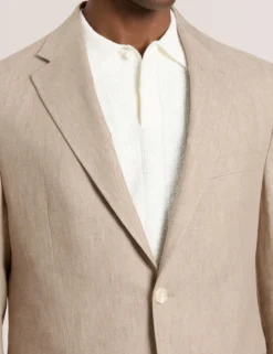 Single Breasted Two Button Notch Flat Front Linen Suit Jacket