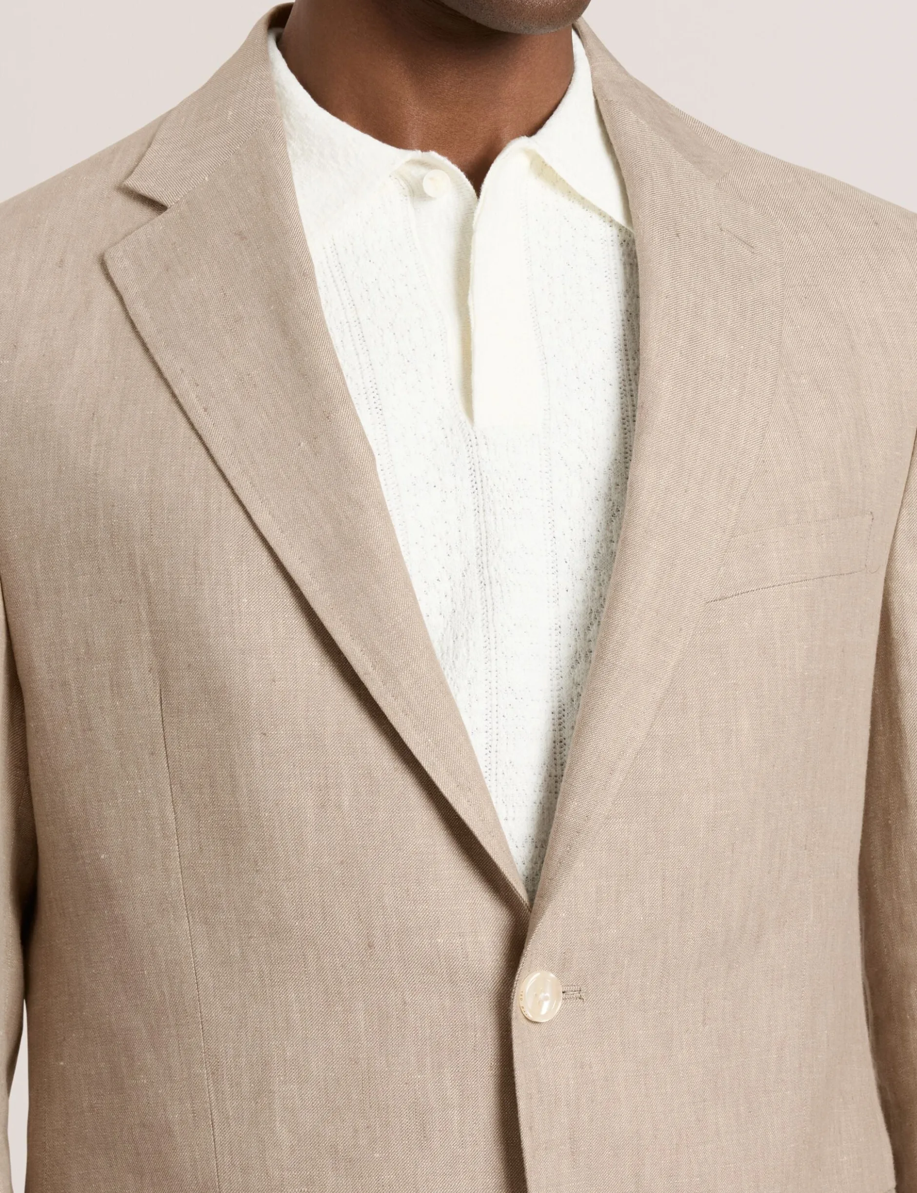 Single Breasted Two Button Notch Flat Front Linen Suit Jacket