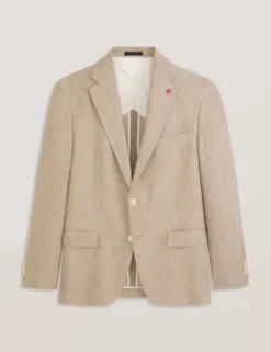 Single Breasted Two Button Notch Flat Front Linen Suit Jacket