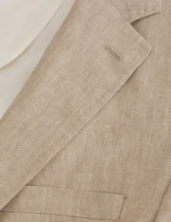 Single Breasted Two Button Notch Flat Front Linen Suit Jacket