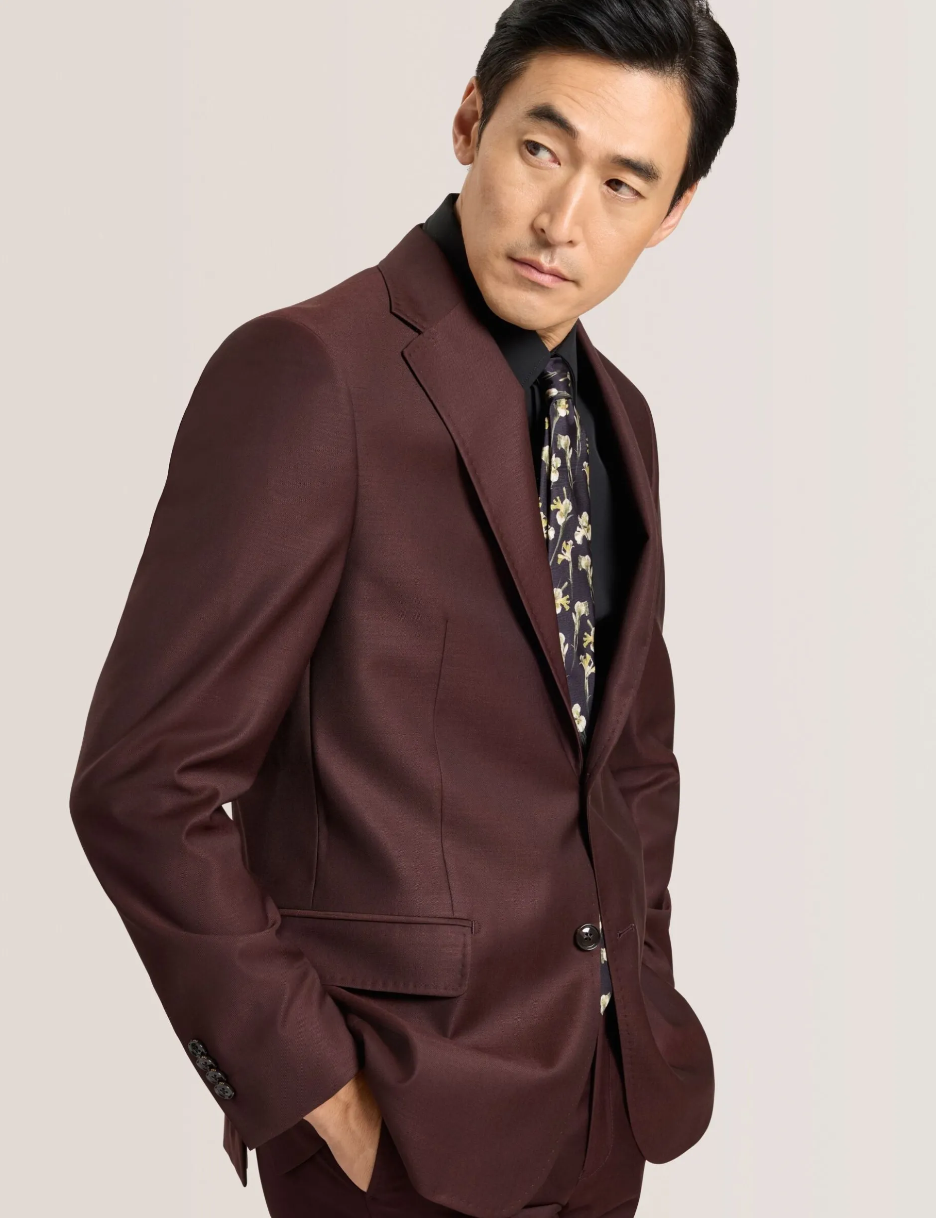 Single Breasted Two Button Notch Fully Fashioned Twill Suit Jacket
