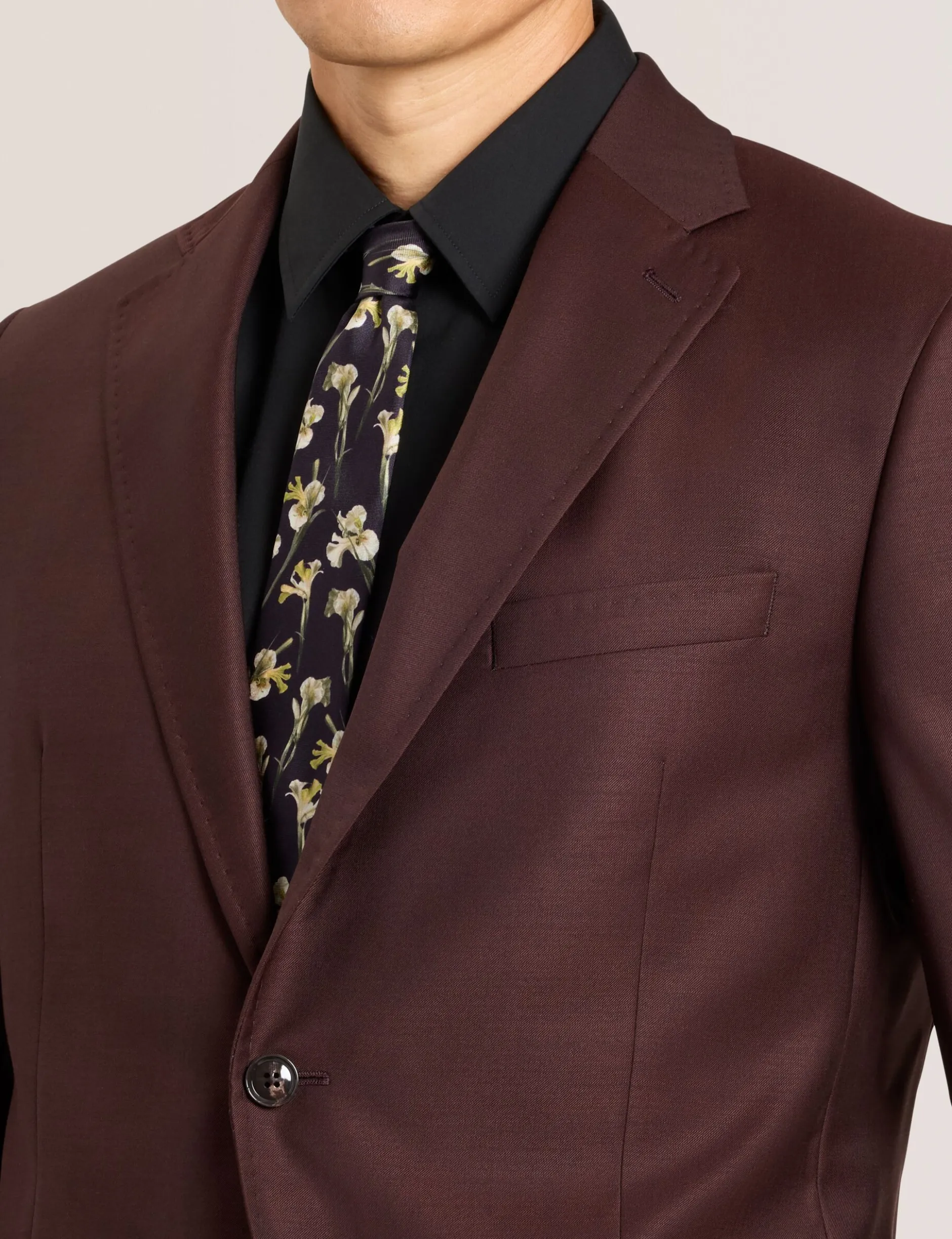Single Breasted Two Button Notch Fully Fashioned Twill Suit Jacket