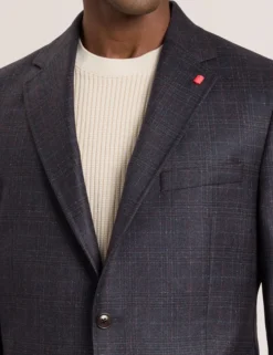 Single Breasted Two Button Notch Fully Fashioned Plaid Jacket