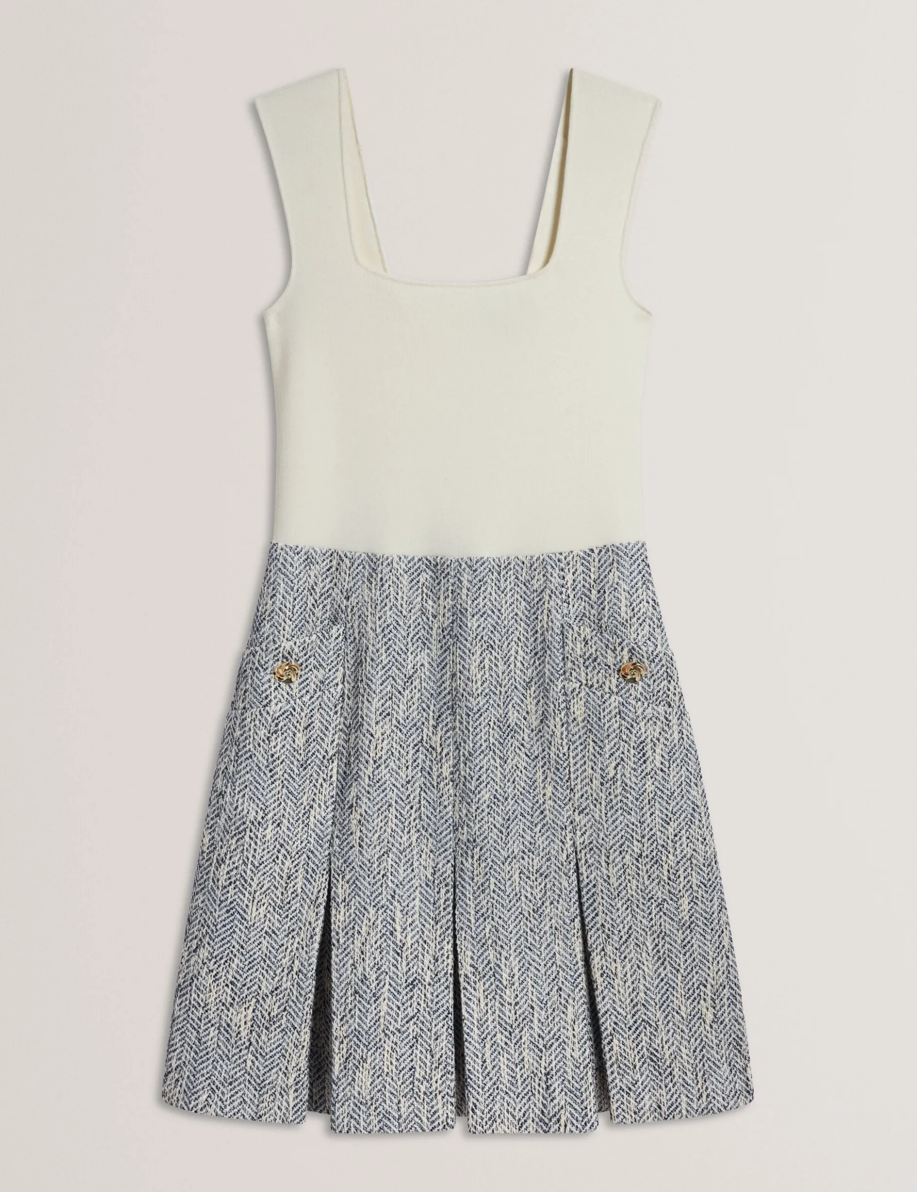 Sleeveless Knit Bodice Boucle Mini Dress