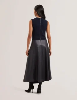 Sleeveless Knit Faux Leather Midi Dress