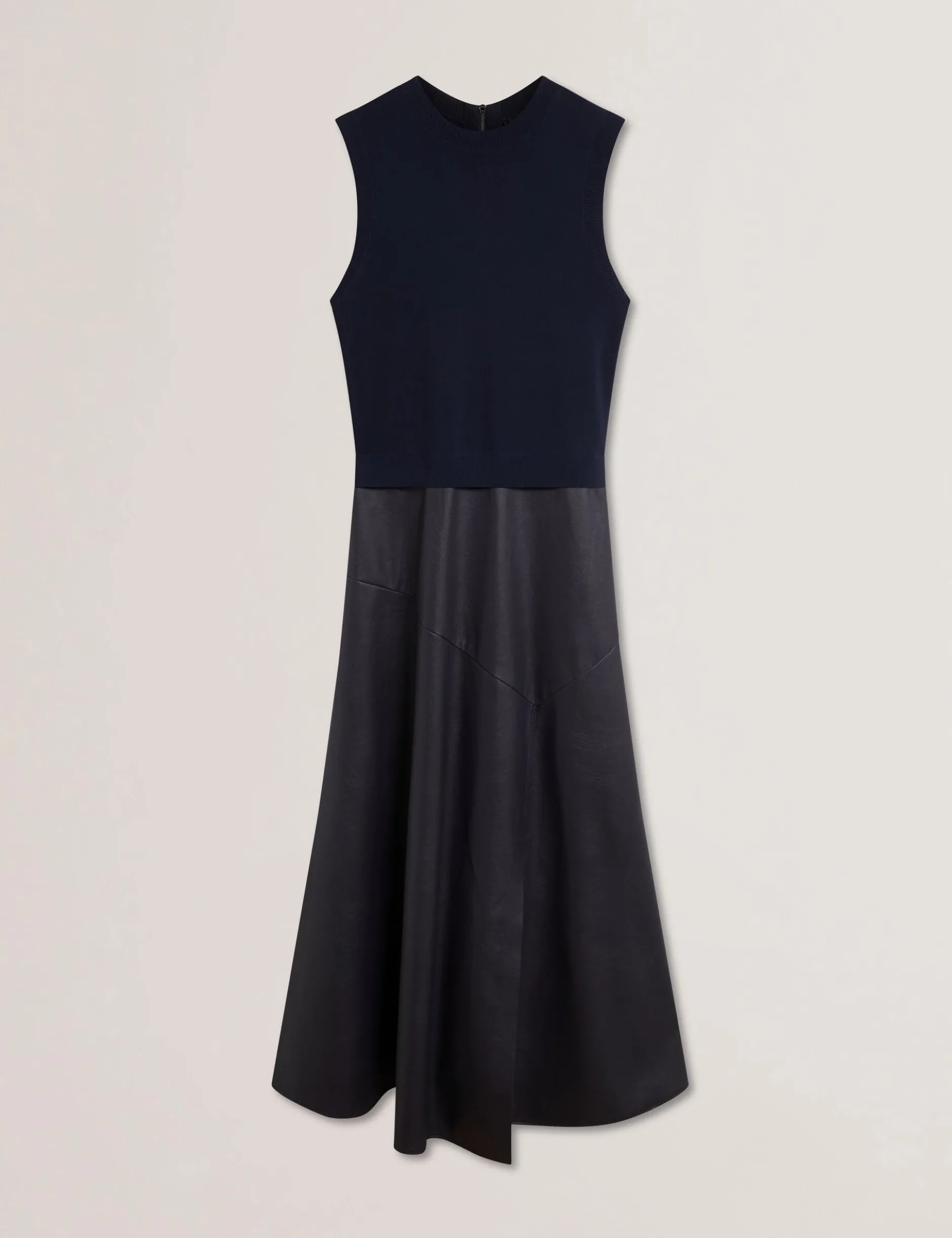 Sleeveless Knit Faux Leather Midi Dress
