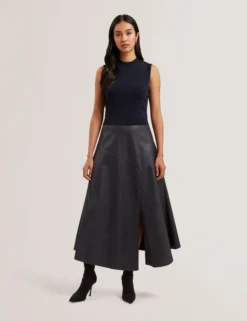 Sleeveless Knit Faux Leather Midi Dress