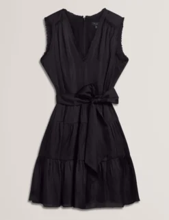 Sleeveless Tie Waist Tiered Mini Dress
