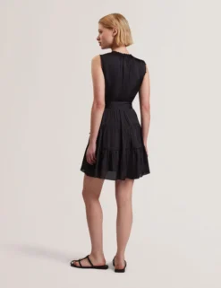 Sleeveless Tie Waist Tiered Mini Dress