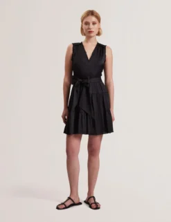 Sleeveless Tie Waist Tiered Mini Dress
