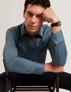 Slim Fit Geo Print Cotton Blend Shirt