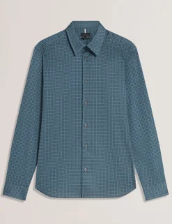 Slim Fit Geo Print Cotton Blend Shirt