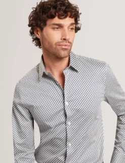 Slim Fit Tonal Geo Stretch Cotton Shirt
