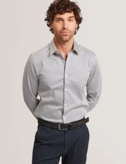 Slim Fit Tonal Geo Stretch Cotton Shirt