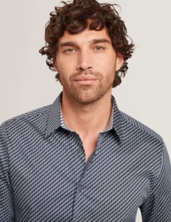 Slim Fit Tonal Geo Stretch Cotton Shirt