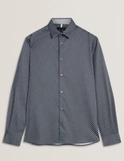 Slim Fit Tonal Geo Stretch Cotton Shirt