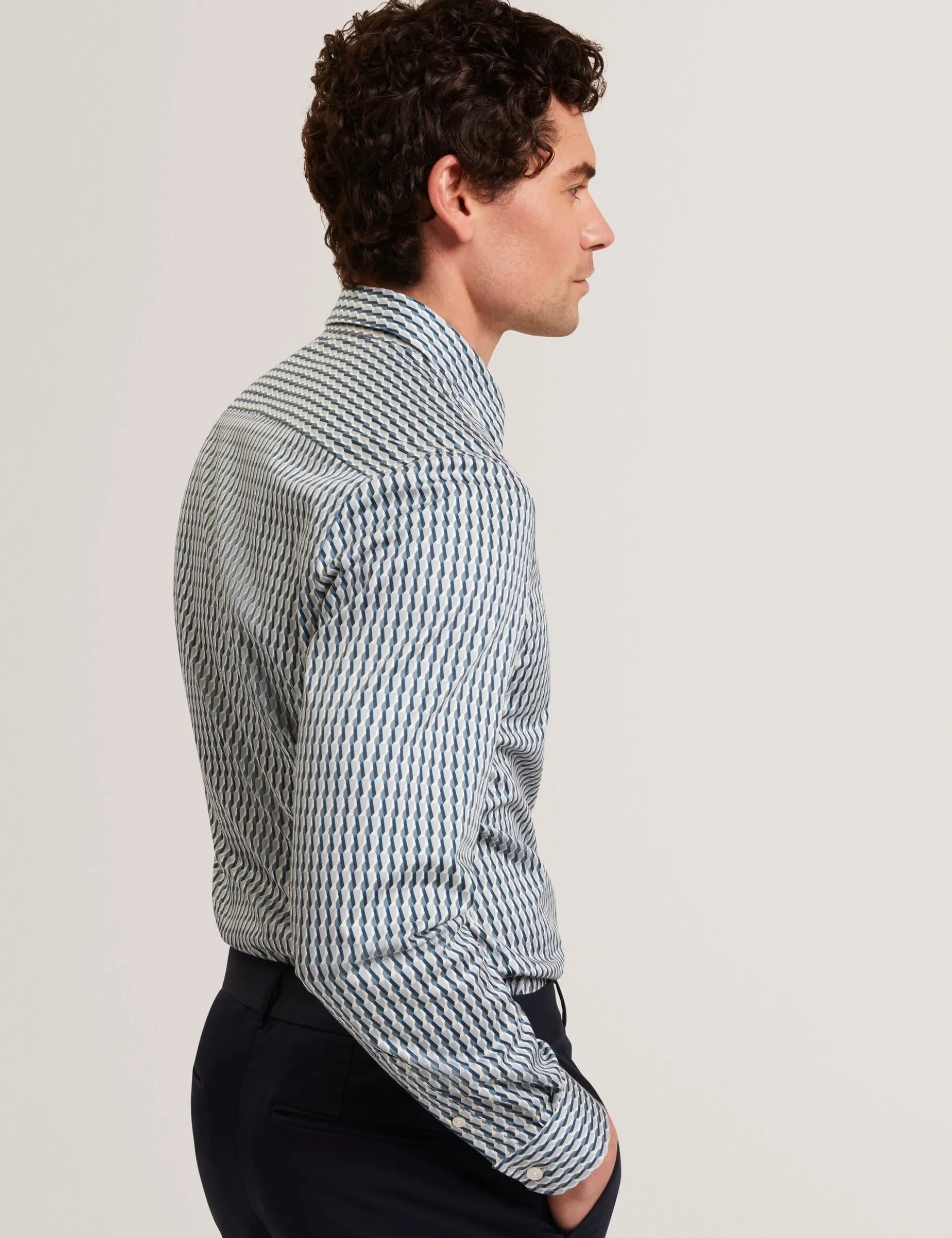Slim Geo Striped Long Sleeve Shirt