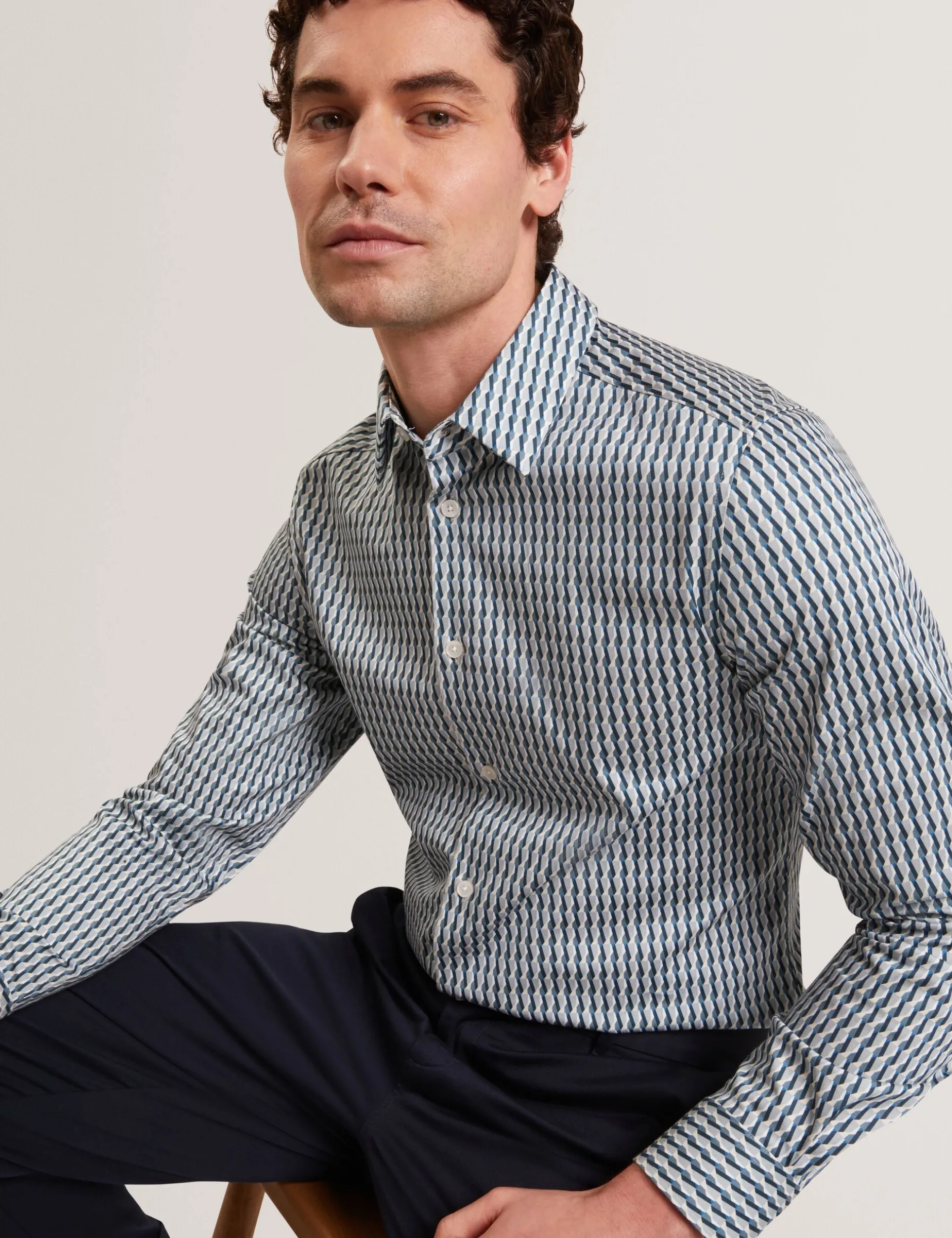 Slim Geo Striped Long Sleeve Shirt