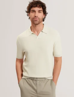 Stitched Rib Open Neck Polo Shirt